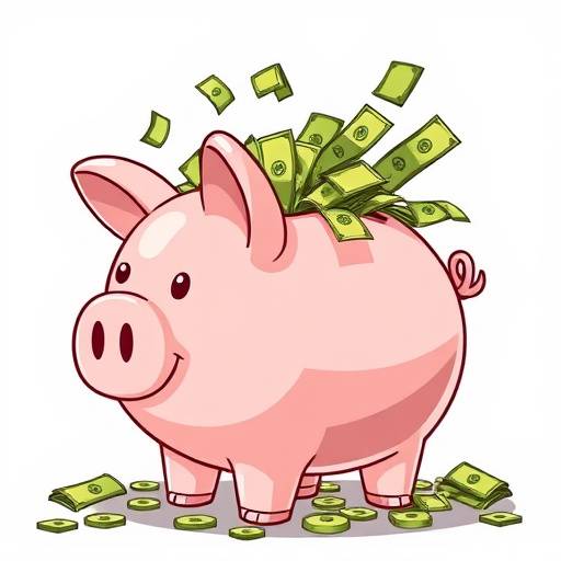 Illustration of a piggy bank overflowing with money, representing emergency savings