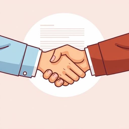 Illustration of two individuals shaking hands, symbolizing agreement to website terms