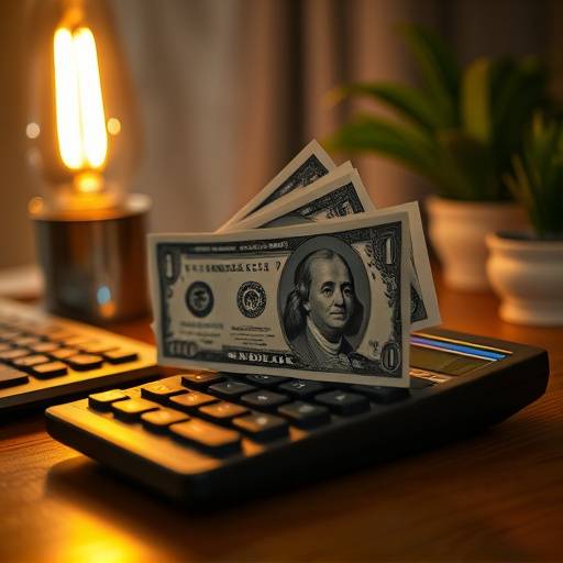 Image of a person building an emergency fund with cash and a calculator.