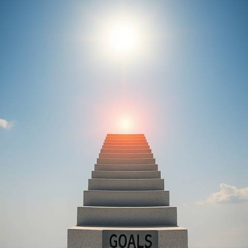 Image of short-term goals represented by steps leading to a horizon.